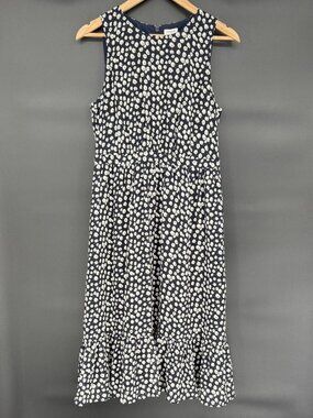 J.Crew Women's Floral Printed Tiered Midi Dress 8 Navy White Ditsy Spring Preppy